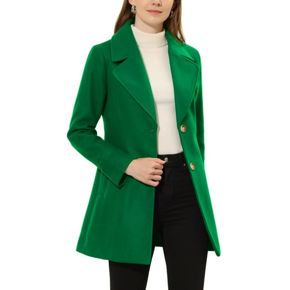 INSPIRE CHIC Women's Shawl Collar Single Breasted Mid-Thigh Overcoat XS Deep Green