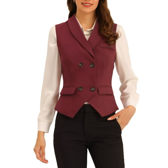 INSPIRE CHIC Women's Suit Vest Double Breasted Business Lapel Dressy Waistcoat Vest XL Burgundy