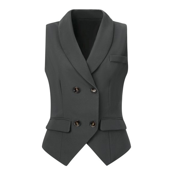 INSPIRE CHIC Women's Suit Vest Double Breasted Business Lapel Dressy Waistcoat Vest XS Dark Gray