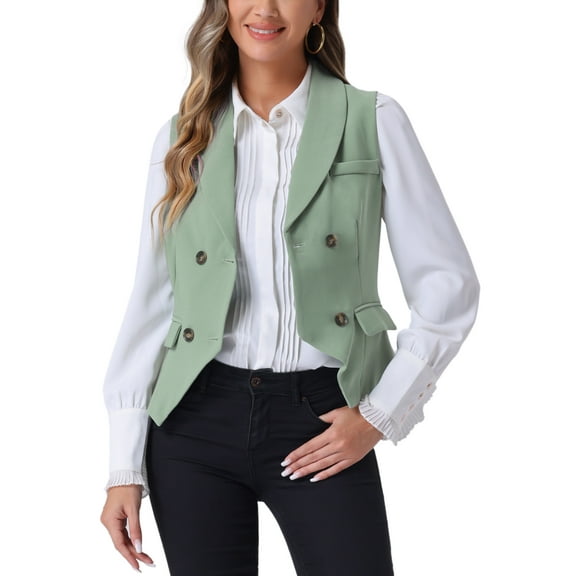 INSPIRE CHIC Women's Suit Vest Double Breasted Business Lapel Dressy Waistcoat Vest M Sea Green