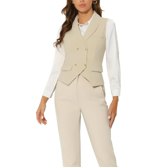 INSPIRE CHIC Women's Suit Vest Double Breasted Business Lapel Dressy Waistcoat Vest 2XL Beige