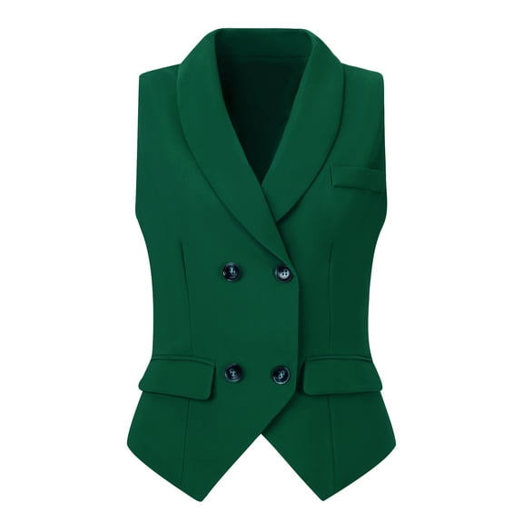 INSPIRE CHIC Women's Suit Vest Double Breasted Business Lapel Dressy Waistcoat Vest S Dark Green