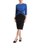 INSPIRE CHIC Women's Sheath Dress Contrast Color Bodycon Wear-to-Work Pencil Midi Dresses XS Royal Blue