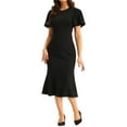 thumbnail image 1 of INSPIRE CHIC Women's Sheath Dress Ruffle Sleeve Round Neck Cocktail Party Work Midi Dress L Black, 1 of 6