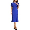 thumbnail image 1 of INSPIRE CHIC Women's Sheath Dress Ruffle Sleeve Round Neck Cocktail Party Work Midi Dress XS Royal Blue, 1 of 6