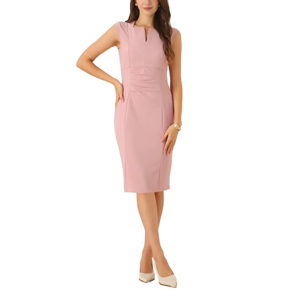 INSPIRE CHIC Women's Sheath Dress Pencil Work Sleeveless Professional Office Dresses L Pink