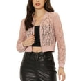thumbnail image 1 of INSPIRE CHIC Women's Sheer Crochet Lace Long Sleeve Zipper Cropped Bomber Jacket, 1 of 5