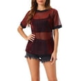 thumbnail image 1 of INSPIRE CHIC Women's Mesh T-Shirt Cover Up Party Short Sleeve See Through Sheer Tops S Dark Red, 1 of 6