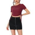 thumbnail image 1 of INSPIRE CHIC Women's Shimmer Glitter Drawstring Side Slim Fit Stretchy Shiny Crop Tops M Dark Red, 1 of 5
