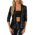 thumbnail image 1 of INSPIRE CHIC Women's Shinny Sequin Open Front Collarless 3/4 Sleeve Velvet Cardigan M Rainbow, 1 of 6