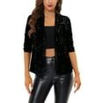 thumbnail image 1 of INSPIRE CHIC Women's Shinny Sequin Open Front Collarless 3/4 Sleeve Velvet Cardigan XS Black, 1 of 7