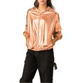 thumbnail image 1 of INSPIRE CHIC Women's Jacket Shiny Long Sleeve Lightweight Zipper Hooded Metallic Jacket XS Golden Brown, 1 of 9