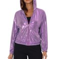 thumbnail image 1 of INSPIRE CHIC Women's Jacket Shiny Long Sleeve Lightweight Zipper Hooded Metallic Jacket XS Purple-Patterned, 1 of 6