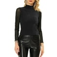 thumbnail image 1 of INSPIRE CHIC Women's Shiny Semi See Through Long Sleeve Slim Party Blouse L Black, 1 of 6