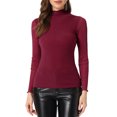 thumbnail image 1 of INSPIRE CHIC Women's Shiny Semi See Through Long Sleeve Slim Party Blouse S Red, 1 of 6