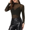 thumbnail image 1 of INSPIRE CHIC Women's Shiny Semi See Through Long Sleeve Slim Party Blouse S Sheer Black Gold, 1 of 6