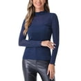 thumbnail image 1 of INSPIRE CHIC Women's Shiny Semi See Through Long Sleeve Slim Party Blouse XS Sheer Navy, 1 of 6