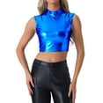 thumbnail image 1 of INSPIRE CHIC Women's Shiny Sleeveless Holographic Metallic Crop Top M Deep Blue, 1 of 6