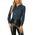 thumbnail image 1 of INSPIRE CHIC Women's Shiny Stars Vintage Long Sleeve Gilding Metallic Blouse Shirt S Dark Blue, 1 of 6