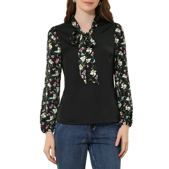 INSPIRE CHIC Women's Shirt Contrast Panel Long Sleeve Floral Blouses