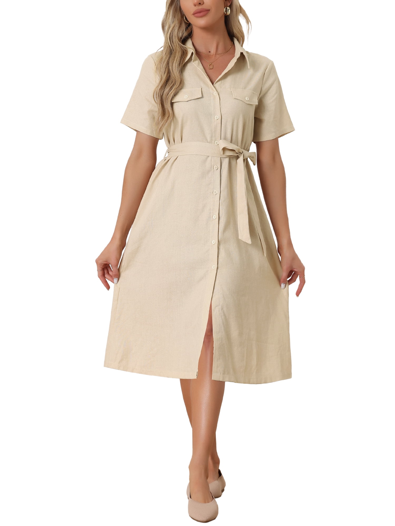 knee length dresses for ladies Drop Waist Midi Shirt Dress | Shirt Dress main image 1