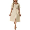 thumbnail image 1 of INSPIRE CHIC Women's Shirt Dress with Belt Casual Button Up Short Sleeve Midi Dress, 1 of 5