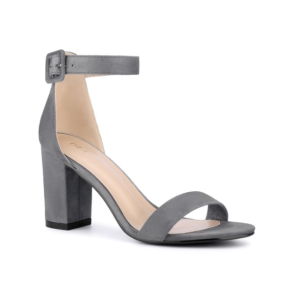 BLISSFUL STEP Women's Shoes Ankle Strap Block Heel Buckle Open Toe Sandals Deep Grey 9