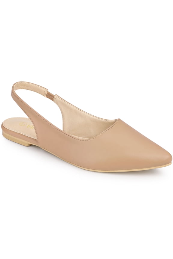 Valentine's Women's Shoes Slingback Pointed Toe Flat Shoes Nude 8.5