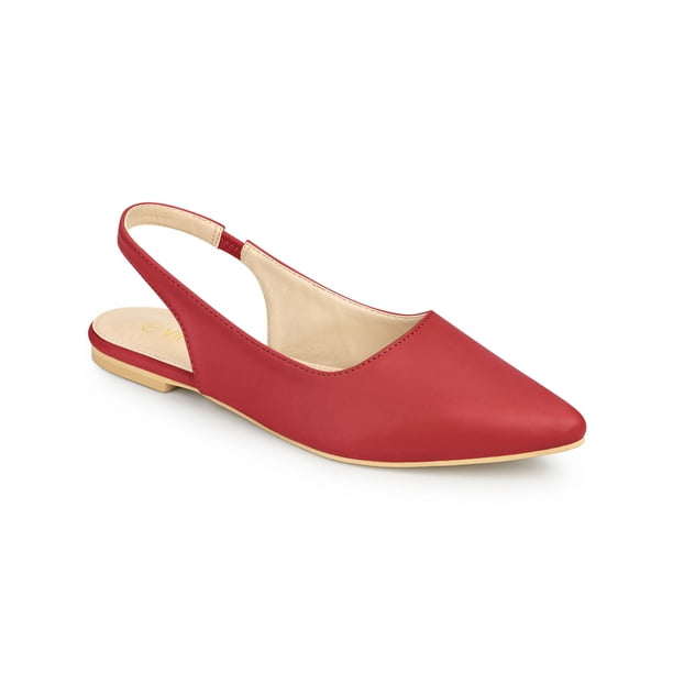 BLISSFUL STEP Women's Shoes Slingback Pointed Toe Flat Shoes Red