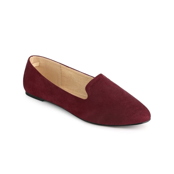 BLISSFUL STEP Women's Flats Faux Suede Round Toe Slip on Ballet Flats Burgundy 8