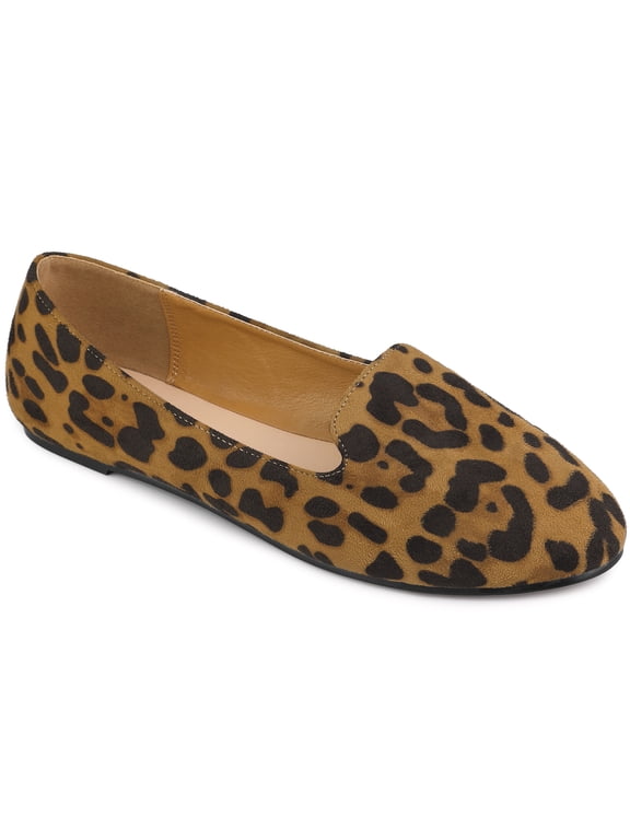 Women's Flats Faux Suede Round Toe Slip on Ballet Flats Leopard 6