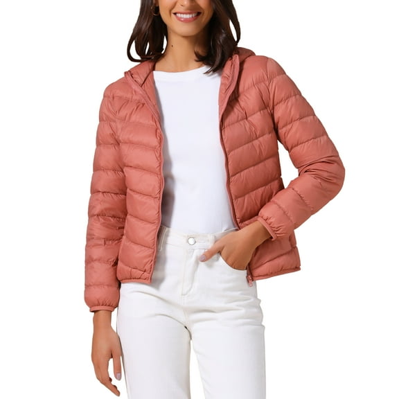 INSPIRE CHIC Women's Short Down Coat Packable Hooded Puffer Jacket Winter Ultra Light Outerwear 2XL Grey Pink