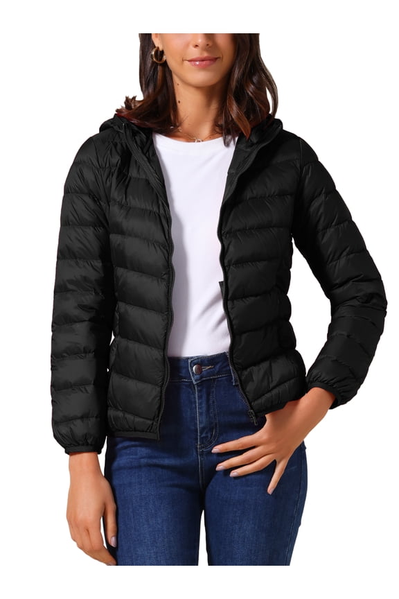 Women's Short Down Coat Packable Hooded Puffer Jacket Winter Ultra Light Outerwear 3XL Black