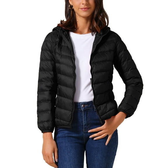 INSPIRE CHIC Women's Short Down Coat Packable Hooded Puffer Jacket Winter Ultra Light Outerwear 3XL Black