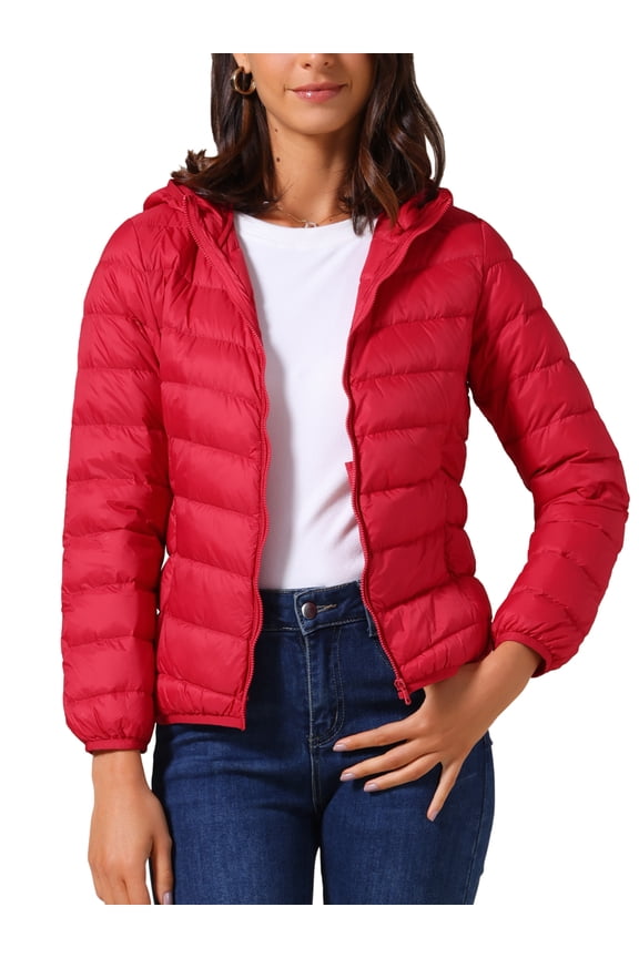 Women's Short Down Coat Packable Hooded Puffer Jacket Winter Ultra Light Outerwear 3XL Red