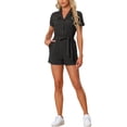thumbnail image 1 of INSPIRE CHIC Women's Short Jumpsuit Short Sleeve Tie Waist 100% Cotton Cargo Jumpsuit with Pockets XS Black, 1 of 6