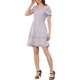 thumbnail image 1 of INSPIRE CHIC Women's Short Puff Sleeve Ruffle Hem Smocked Prom Floral Mini Dress, 1 of 6