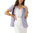 thumbnail image 1 of INSPIRE CHIC Women's Blazer Notch Lapel Collar Short Sleeves One Button Wear-to-Work Suit Jackets L Purple, 1 of 6