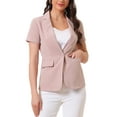 thumbnail image 1 of INSPIRE CHIC Women's Blazer Notch Lapel Collar Short Sleeves One Button Wear-to-Work Suit Jackets XS Pink, 1 of 6
