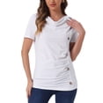 thumbnail image 1 of INSPIRE CHIC Women's Short Sleeve Button Decor Ruched Front Casual  Basic T-shirt S White, 1 of 6
