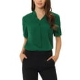 thumbnail image 1 of INSPIRE CHIC Women's Short Sleeve Casual V Neck Chiffon Blouses Tops with Tie S Dark Green, 1 of 5