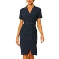 thumbnail image 1 of INSPIRE CHIC Women's Short Sleeve Notched Lapel Double Breasted Belted Wear-to-Work Dress Blazer Midi Dresses XS Dark Blue, 1 of 6