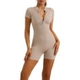 thumbnail image 1 of INSPIRE CHIC Women's Short Sleeve Ribbed Jumpsuit Front Zipper Playsuit Unitard Shorts Casual High Neck Workout Bodysuit, 1 of 6