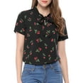 thumbnail image 1 of INSPIRE CHIC Women's Short Sleeve Tie Bow Neck Printed Blouse S Black-Cherry, 1 of 8