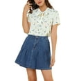 thumbnail image 1 of INSPIRE CHIC Women's Short Sleeve Tie Bow Neck Printed Blouse S White-Floral, 1 of 7