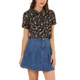 thumbnail image 1 of Allegra K Women's Short Sleeve Tie Bow Neck Printed Blouse, 1 of 6