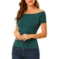 thumbnail image 1 of Allegra K Women's Short Sleeves Off the Shoulder Hipbone Length Solid Blouse, 1 of 7