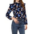thumbnail image 1 of INSPIRE CHIC Women's Side Bow Tie Neck Long Sleeve Floral Ruffled Blouse, 1 of 6