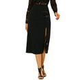 thumbnail image 1 of INSPIRE CHIC Women's Side Slit Party Solid Color A Line Elastic Waist Pencil Skirt Black L, 1 of 6