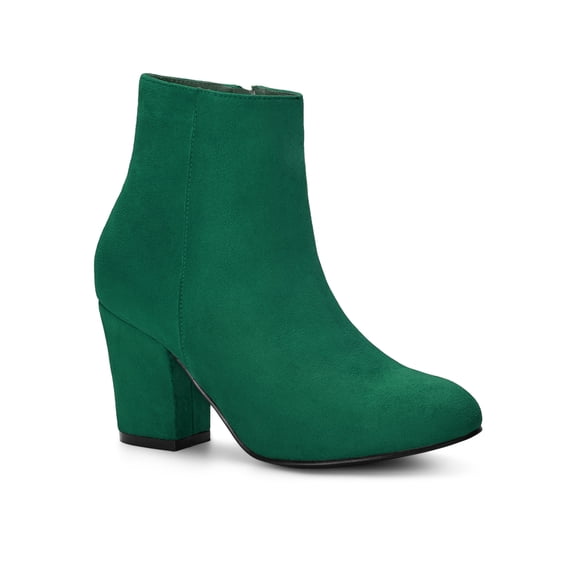 BLISSFUL STEP Women's Side Zipper Block Heel Ankle Boots Emerald Green 8